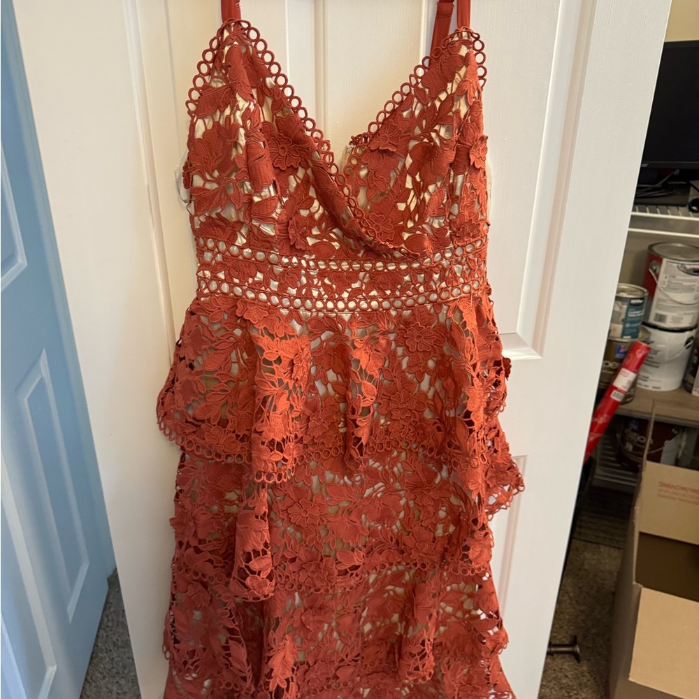 Elegant Lace Rust Dress